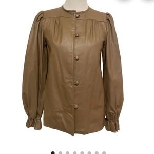 VTG PORSHA BY WINER TAUPE COVER BUTTONS WOMEN’S LEATHER JACKET LINED SIZE 7/8